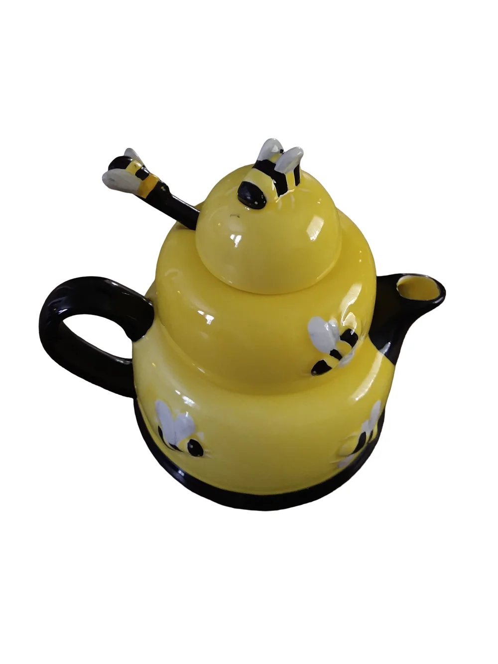 Houston Harvest 3 Piece Honey Bee Tea Stacked  Ceramic Teapot  Set